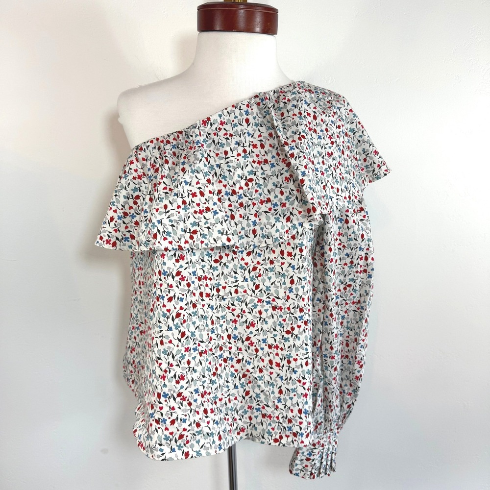 Zara One Shoulder Ditsy Floral Blouse Top Floral Cottagecore Feminine Garden S